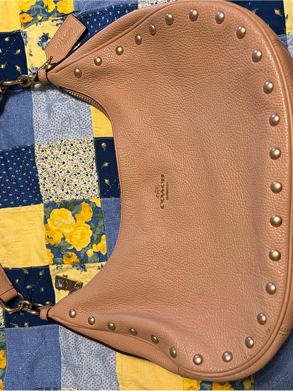 Coach Blush Pebbled Leather Hobo with Stud Detailing - Picture 2 of 12